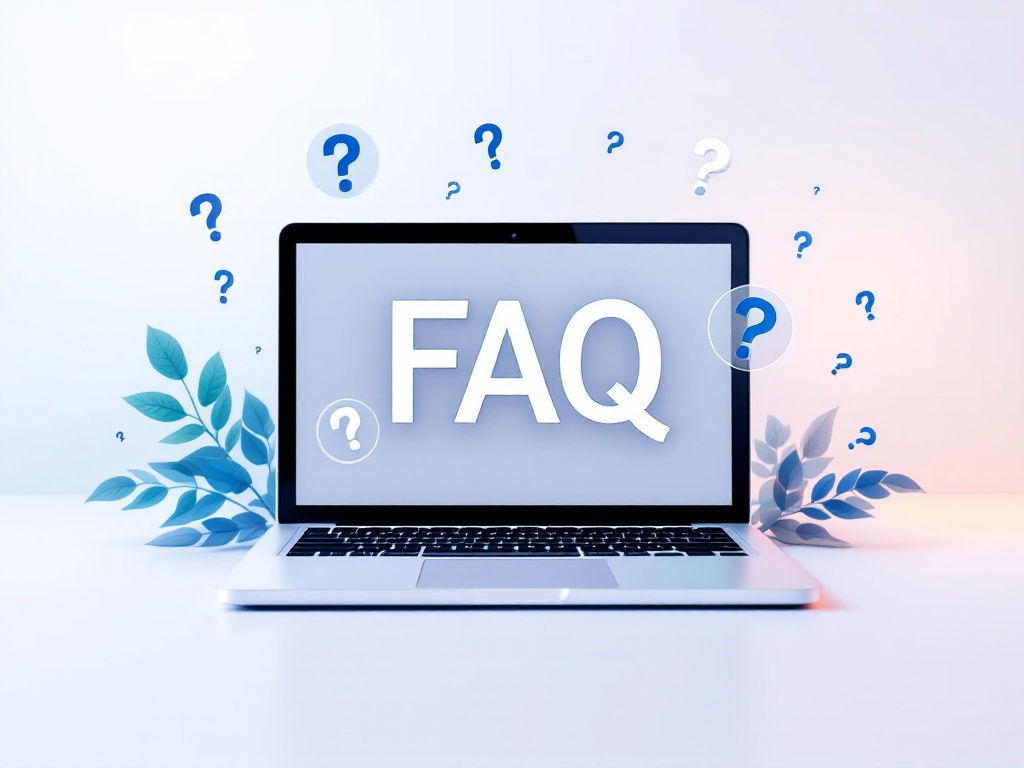 FAQ section header with laptop and question marks - Imokilly Webs customer support